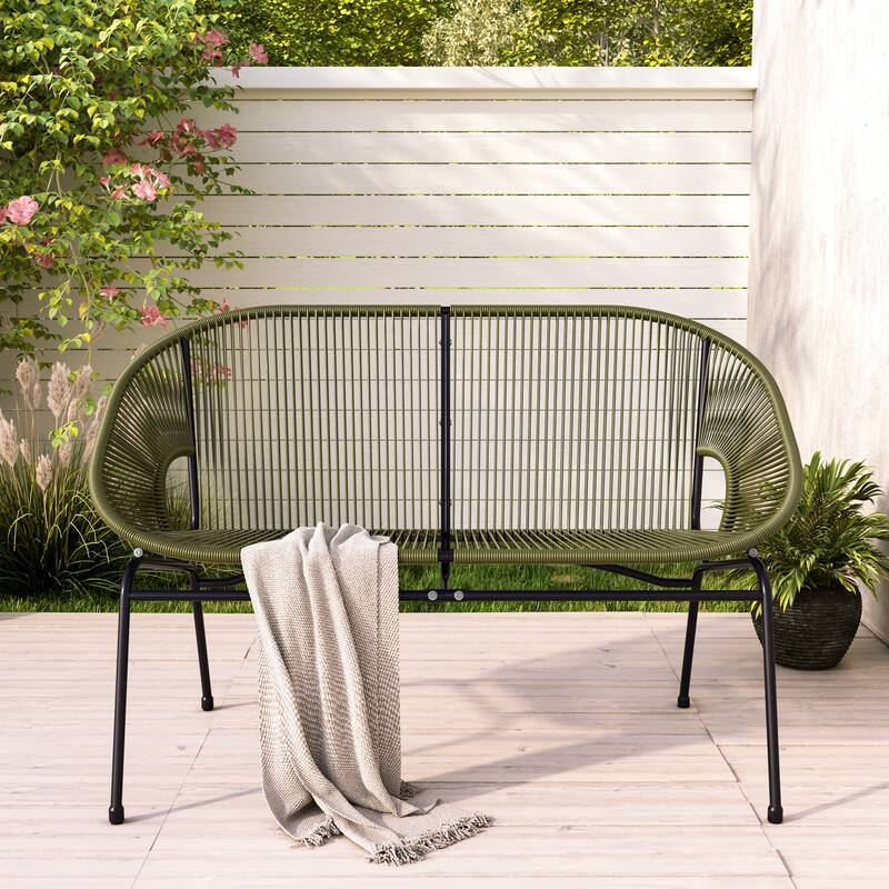 Roomfitters Condessa Outdoor Wicker Loveseat with Hammock Weave, Modern