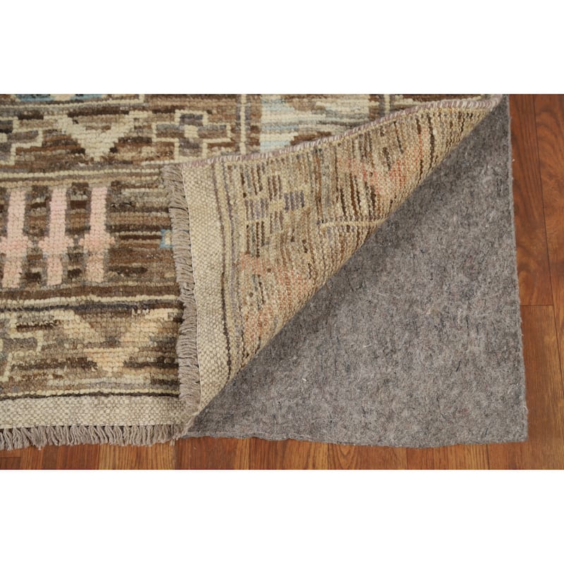 Vegetable Dye Oushak Turkish Rug Handmade Brown Floral Wool Carpet - 5'8" x 7'10"