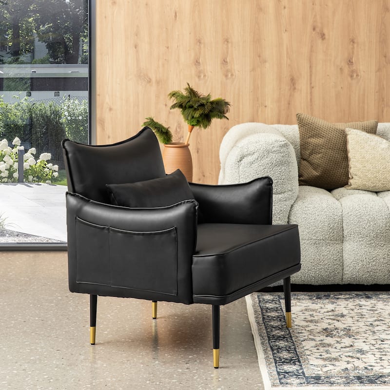 Glitzhome 29.5"W Mid-Century Modern Leatherette Armchair With Side Pocket - 29.5" W x 32" H x 28.75" D