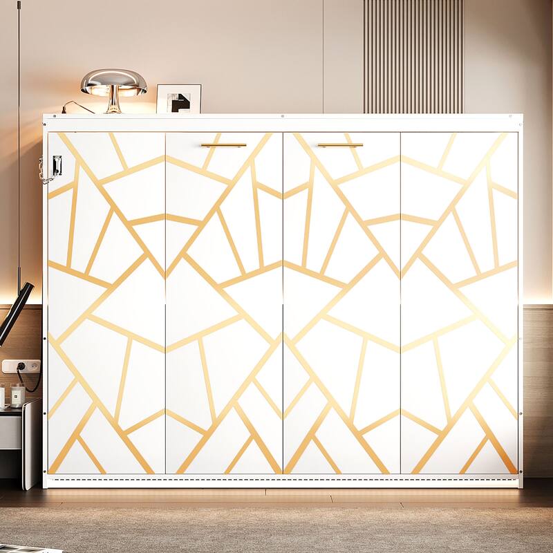 Side-Folding Printed Murphy Bed with LED and USB