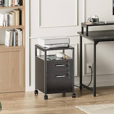 File Cabinet with Lock Charging Station 2 Drawers Rolling Filing Cabinet - 15.7"D x 15.7"W x 26"H