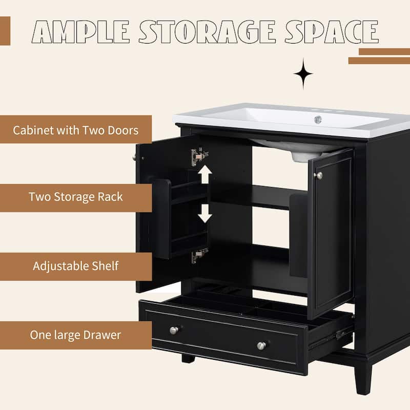 30" Bathroom Vanity with Sink Combo, Multi-functional Bathroom Cabinet with Doors and Drawer, Solid Frame and MDF Board