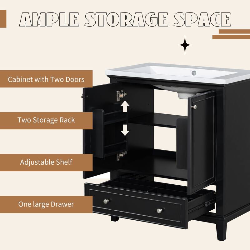 30" Bathroom Vanity without Sink, Base Only,Multi-functional Bathroom Cabinet with Doors and Drawer,Solid Frame and MDF Board