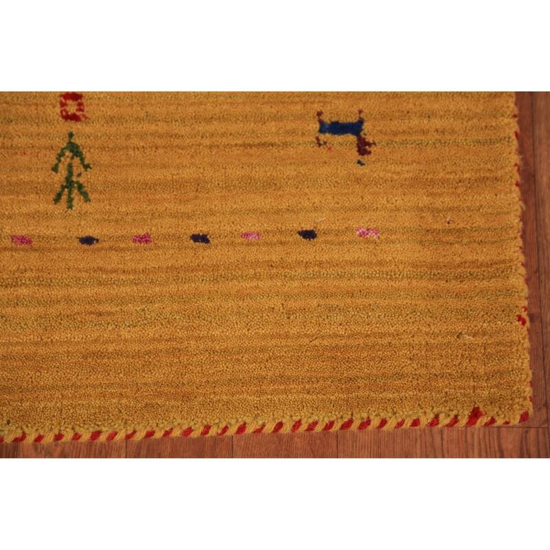 Tribal Gold Gabbeh Oriental Area Rug Hand-Knotted Wool Carpet - 5'5" x 7'7"