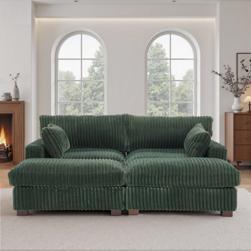 Modern Oversized Plush Corduroy Modular Sectional Sofa with 2 Ottomans