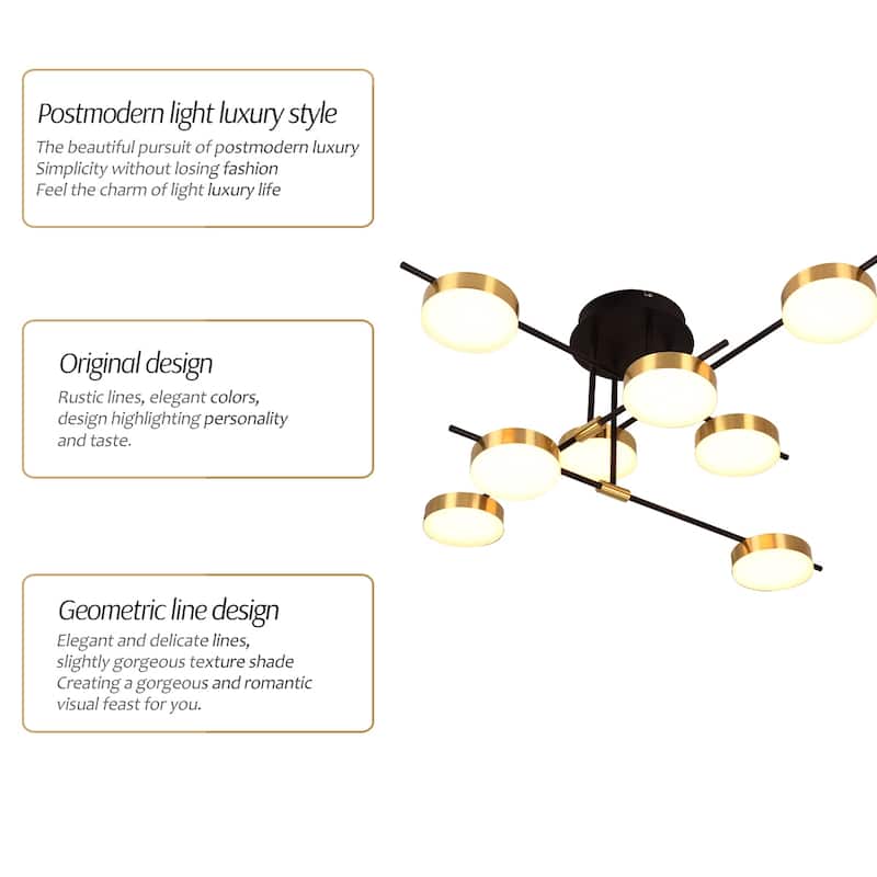 Modern Sputnik Brass Semi Flush Dimmable LED Ceiling Light
