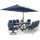 preview thumbnail 2 of 14, Kullavik 10 Pieces Outdoor Dining Set with 2 Swivel Chairs, 6 Single Chairs, X-Leg Table and Double-Sided Umbrella