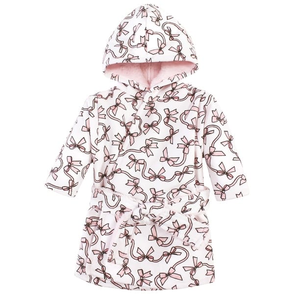 slide 1 of 1, Hudson Baby Infant Girl Mink with Faux Fur Lining Pool and Beach Robe Cover-ups, Pink Bows 0-6 Months - Pink Bows