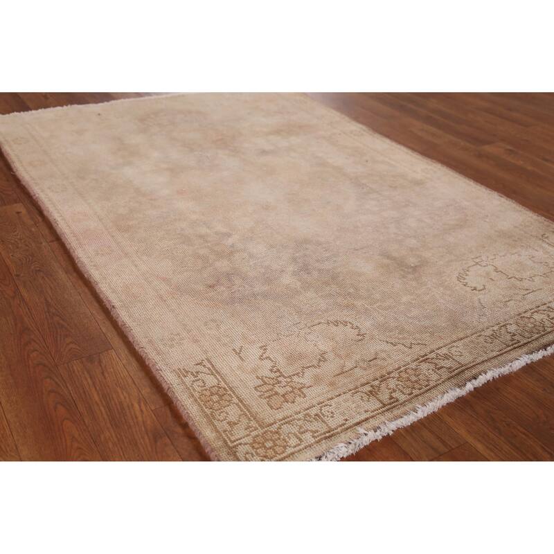 Hand Knotted Oriental 100% Wool Carpet Traditional Medallion Brown Tabriz Area Rug - 4' 7'' X 3' 1''