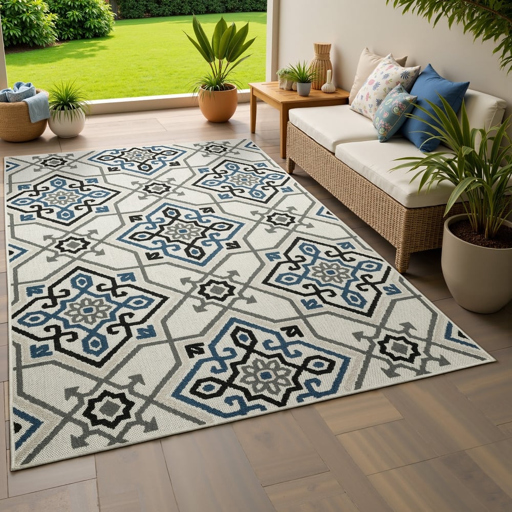 Vista Home Talcot Medallion Grey/Teal Indoor-Outdoor Rug