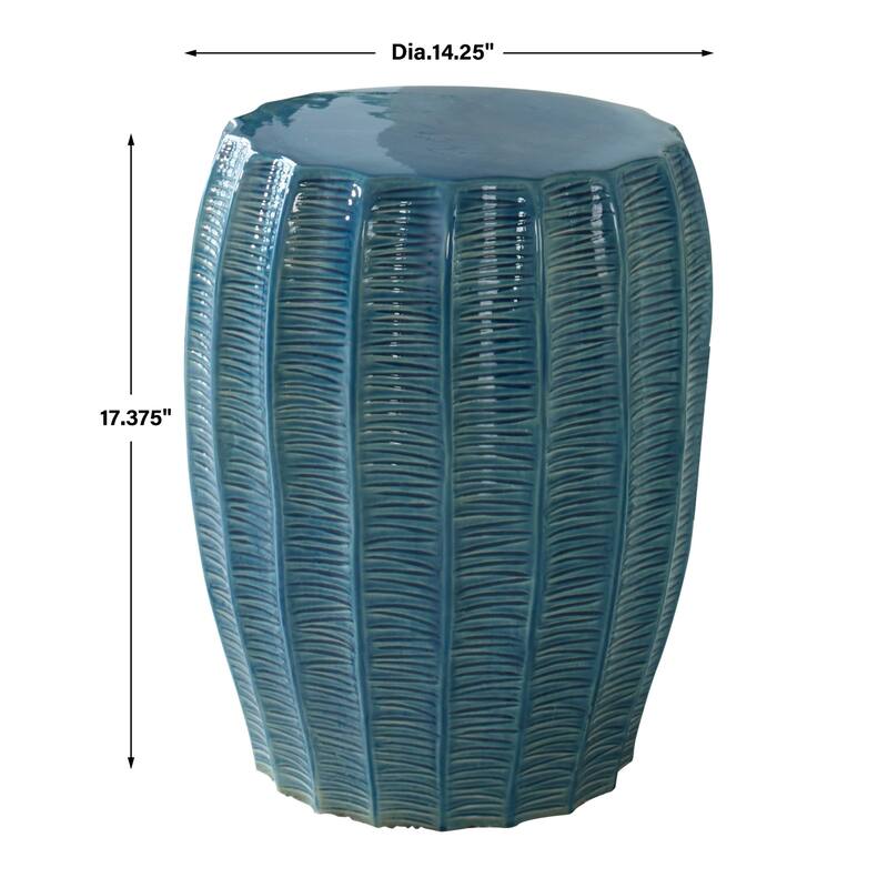 Ceramic Geometric Outdoor Patio Ottoman Footstool - 17.25" - Blue