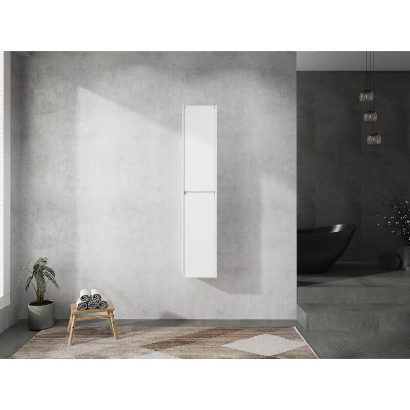 Modern Wall-Mounted Bathroom Side Cabinet with Soft-Close Doors, Floating Design, 6 Storage Compartments, 12-Inch Width