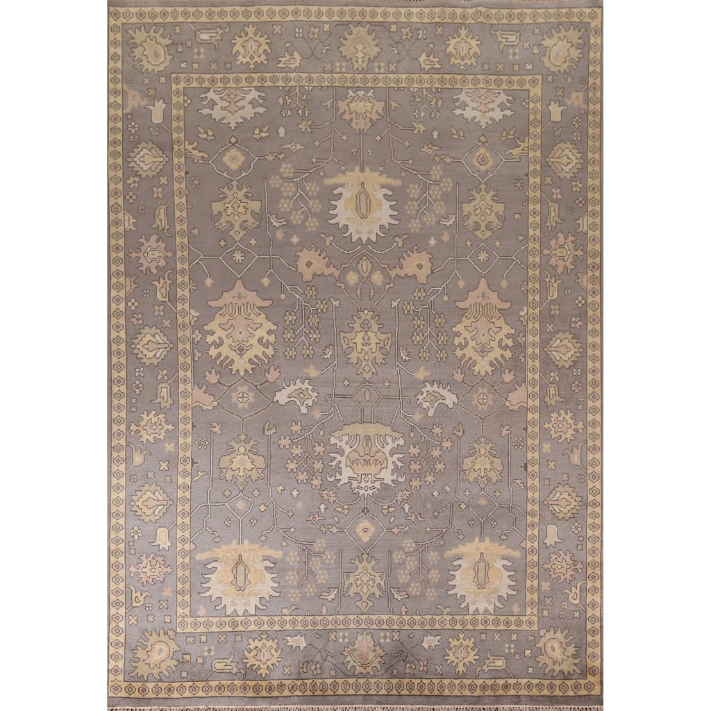 All-Over Grey Oushak Indian Area Rug Handmade Wool Carpet - 9'0"x 11'9"