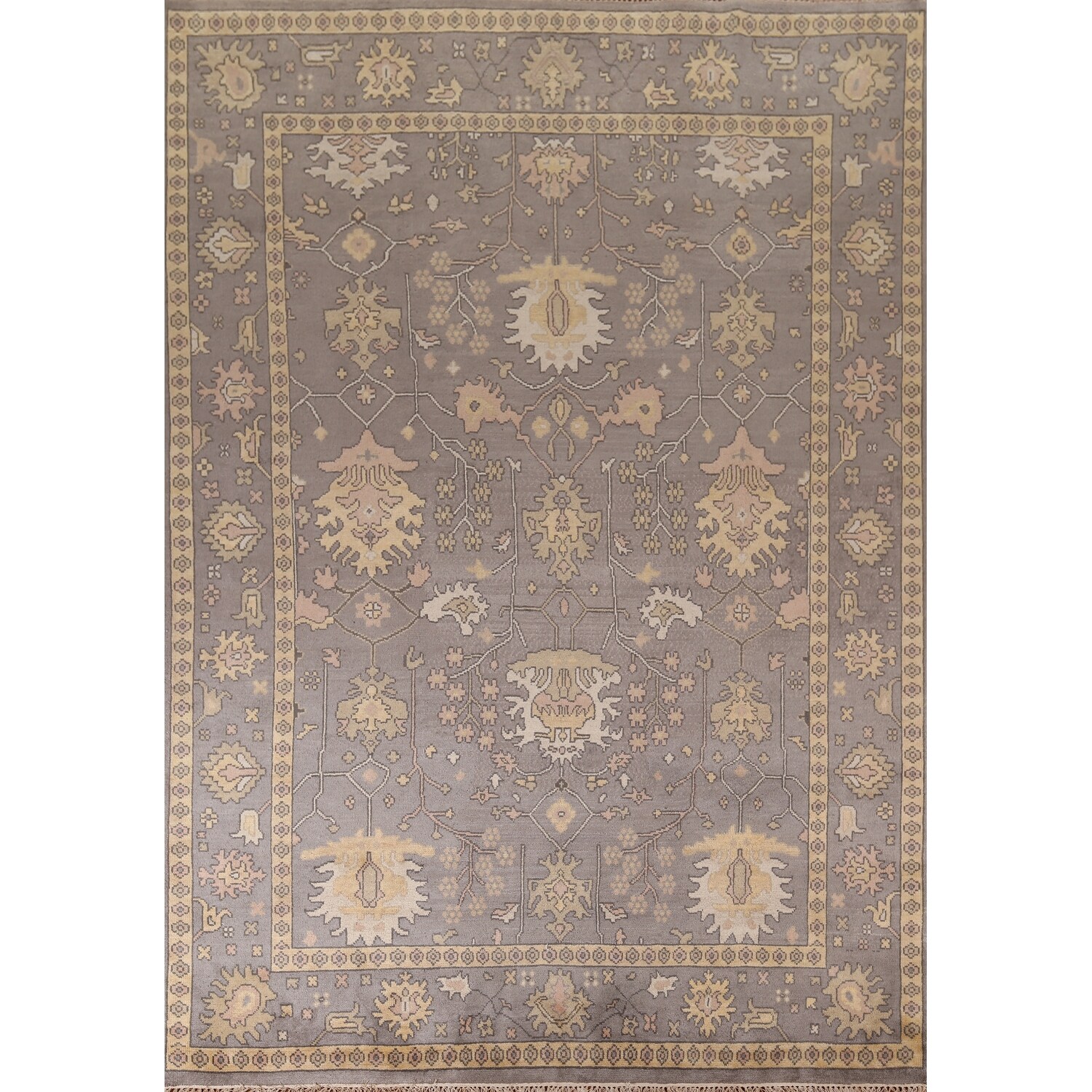 All-Over Grey Oushak Indian Area Rug Handmade Wool Carpet - 9'0"x 11'9"