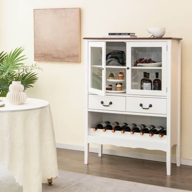 Sideboard Buffet Cabinet with 2 Tempered Glass Doors-White - 36” x 16” x 50”