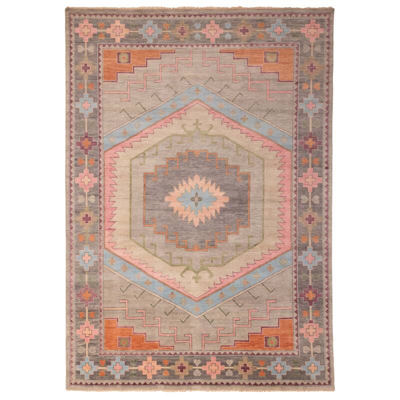 ECARPETGALLERY Hand-knotted Modern Oushak Grey Wool Rug - 9'10 x 13'9