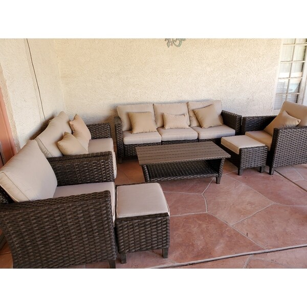 Shop Ovios Patio Furniture Outdoor Furniture Sets High Back Wicker Furniture Sectional 10 Pieces Set With Table And Waterproof Covers Overstock 29072166