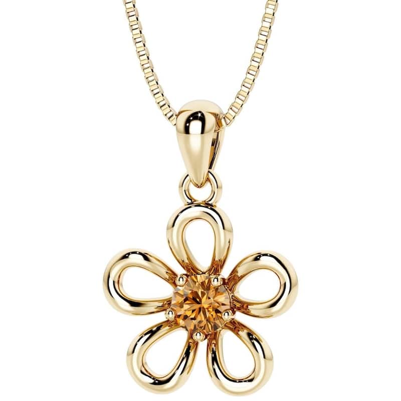 Oravo Gold Plated Sterling Silver Gemstone Flower Pendant - Citrine
