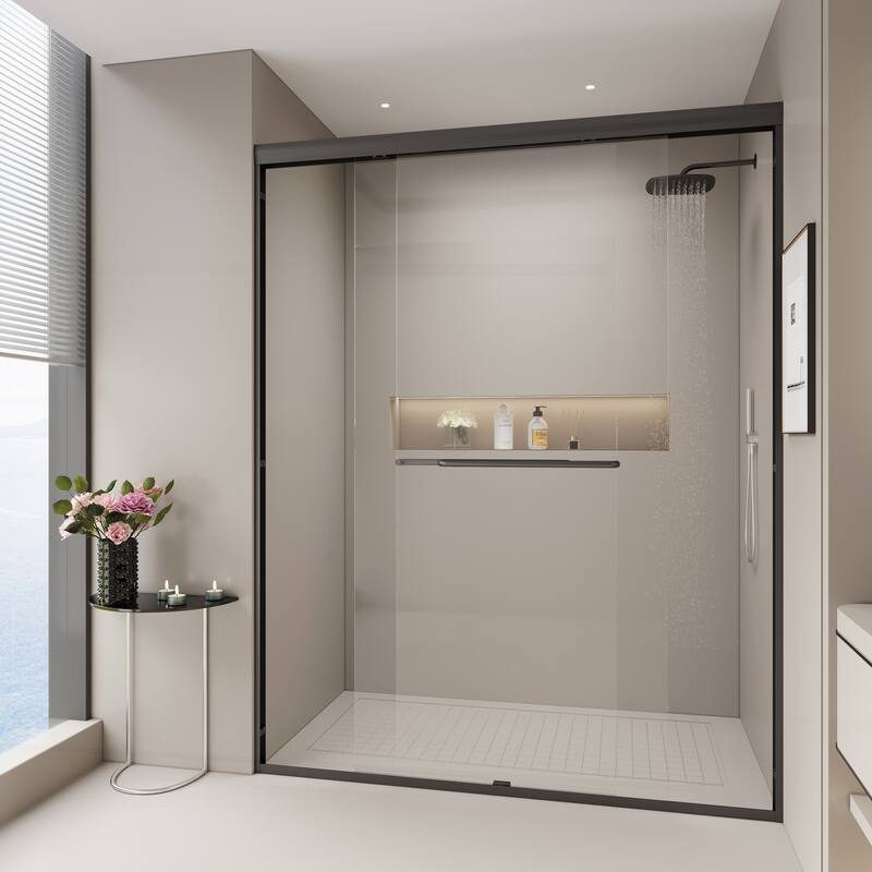 Sophisticated Double Sliding Shower Door for Stylish Bathrooms, Enhancing Privacy and Comfort. - Matte Black