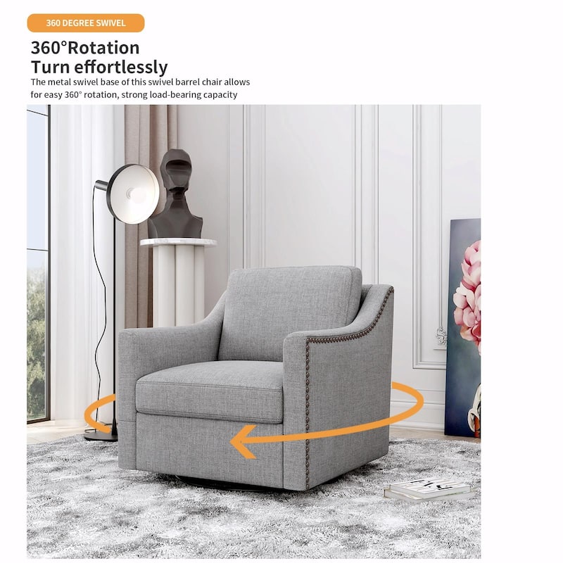 360° Swivel Armchair in Cotton Linen Fabric