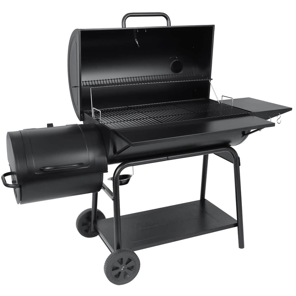 Royal Gourmet Charcoal Barrel Grill with Offset Smoker, Black