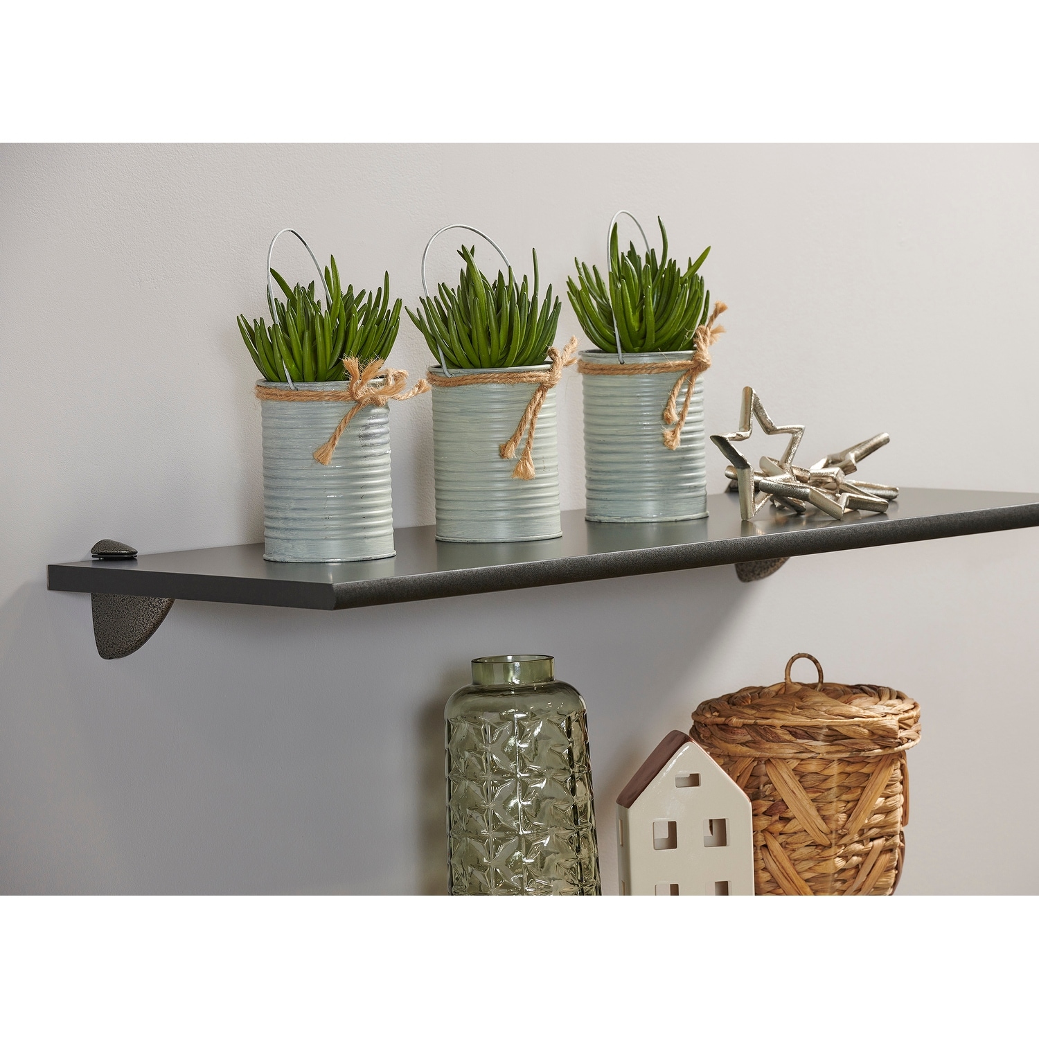 Wallscapes Black Wood Wall Shelf Classic Display with Silver Pelican Brackets