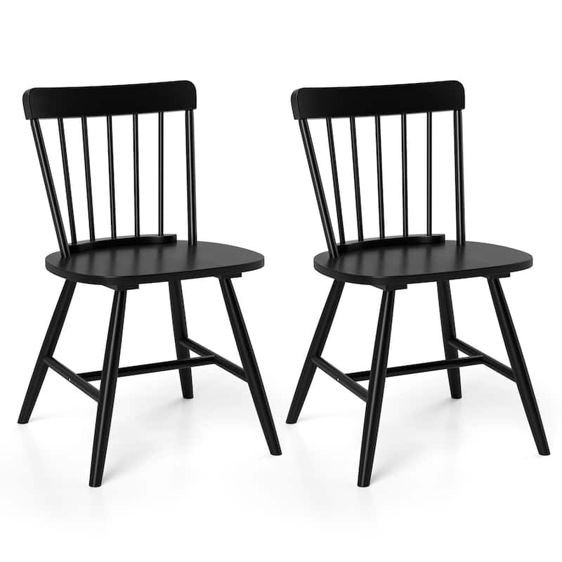 Set of 2 Solid Rubber Wood Dining Chairs with Ergonomic Back Wide Seat Compact for Small Spaces - 19.5" L x 19" W x 32" H