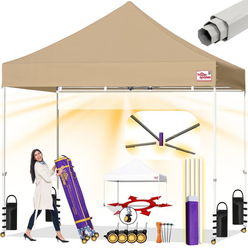 Tradesparker Ez Pop Up Canopy Tent Commercial Instant Canopies - 10X10ft without sidewall - Beige