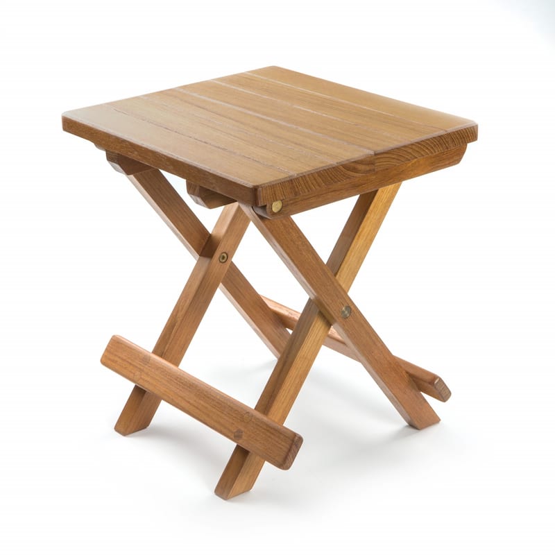Teak Solid Wood Square End Table 12" Brown Outdoor Side Table with Folding Cross Legs, Mortise - 10.75" x 9.75" x 11.75"