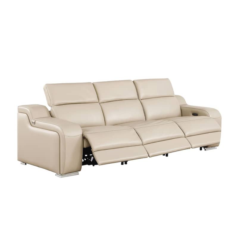 HomeRoots 103" Beige Italian Leather Reclining USB Sofa