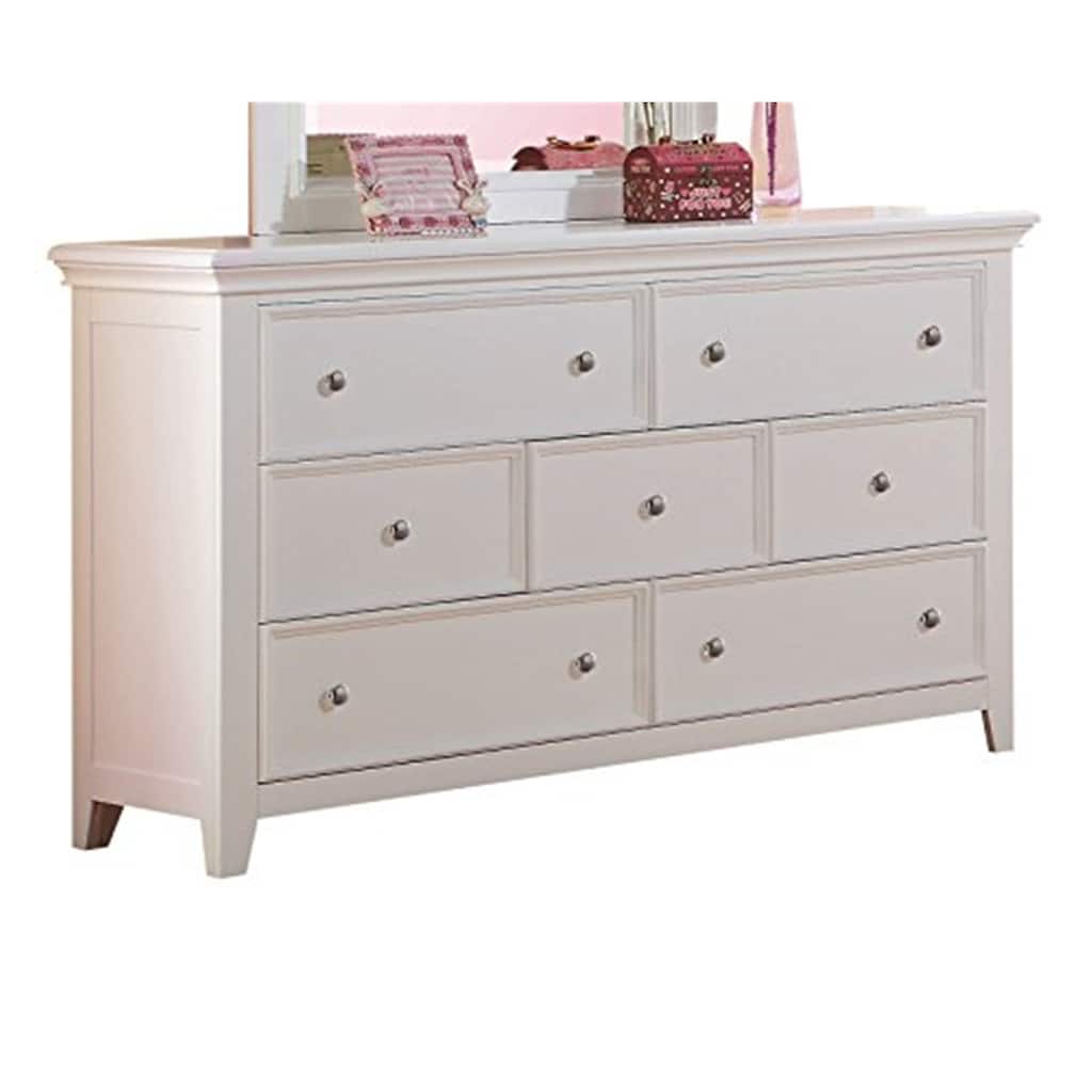 Coastal Dresser - 7 Drawer White Wood Chest of Drawers - Home Bedroom Storage
