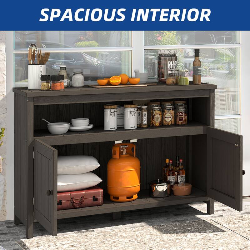 Moasis 44" Outdoor Sideboard Patio Bar Table with Storage Cabinet and Shelves