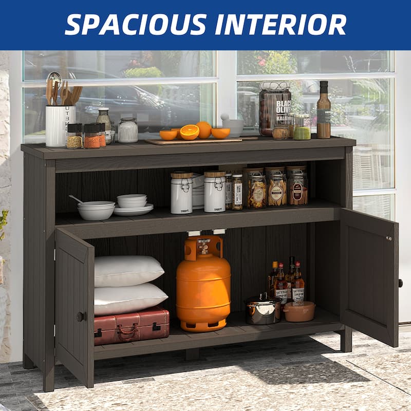 Moasis 44" Outdoor Sideboard Patio Console Table with Storage Cabinet and Shelves