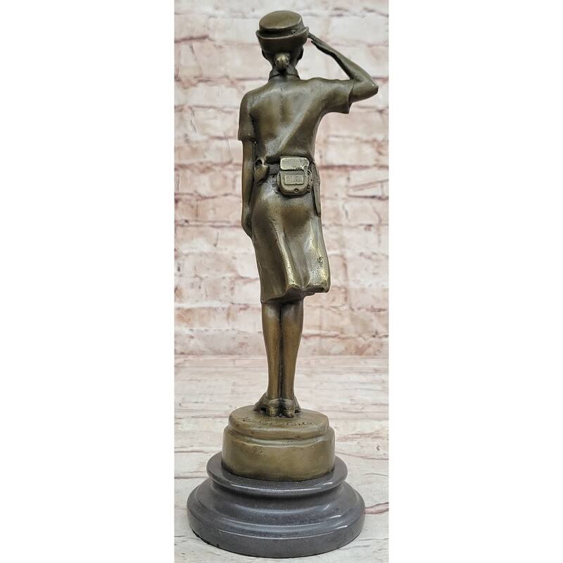 Hot Cast Bronze Figure Sculpture Female Cadet Soldier Officer On Marble Base