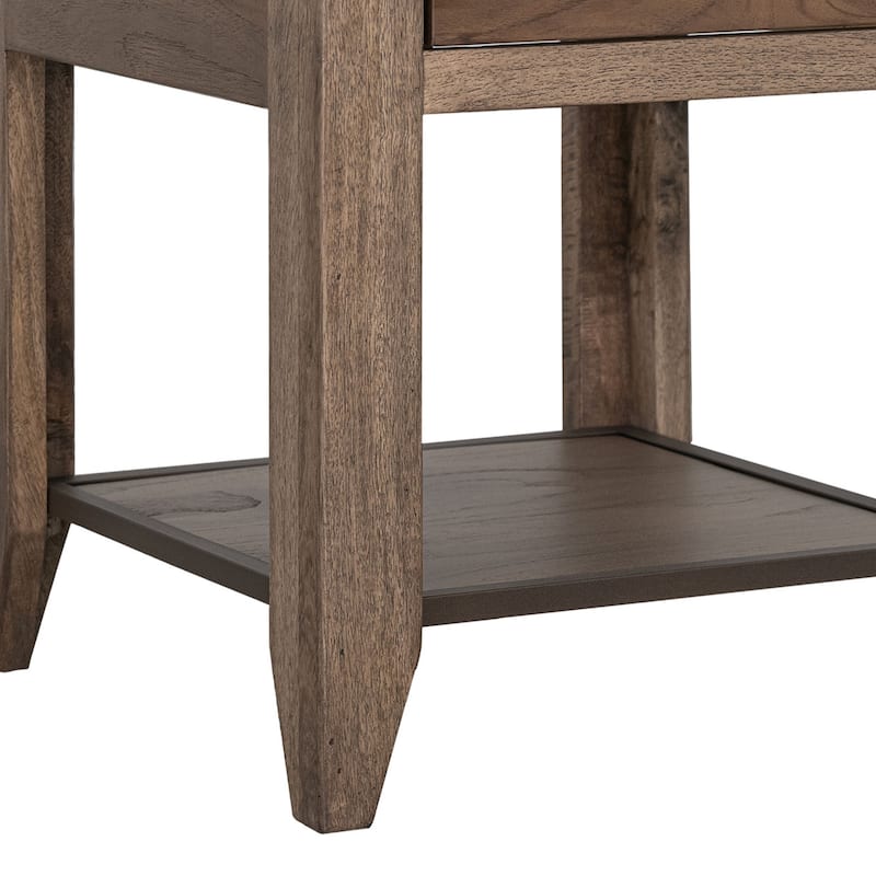 Tacey Side End Table, 1 Drawer 1 Shelf, Rustic Peanut Brown, 23 Inch
