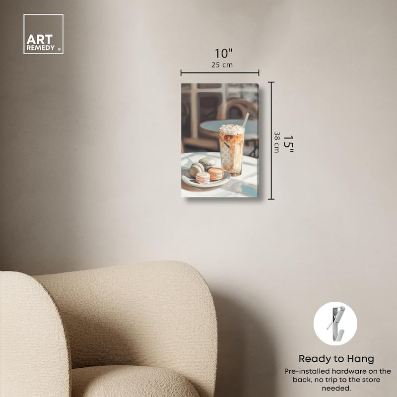 Glam Iced Coffee and Macarons Canvas by Art Remedy, Gallery Wrapped