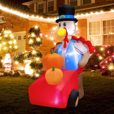 Costway 6 FT Thanksgiving Inflatable Turkey Pushing Pumpkin Cart - See Details