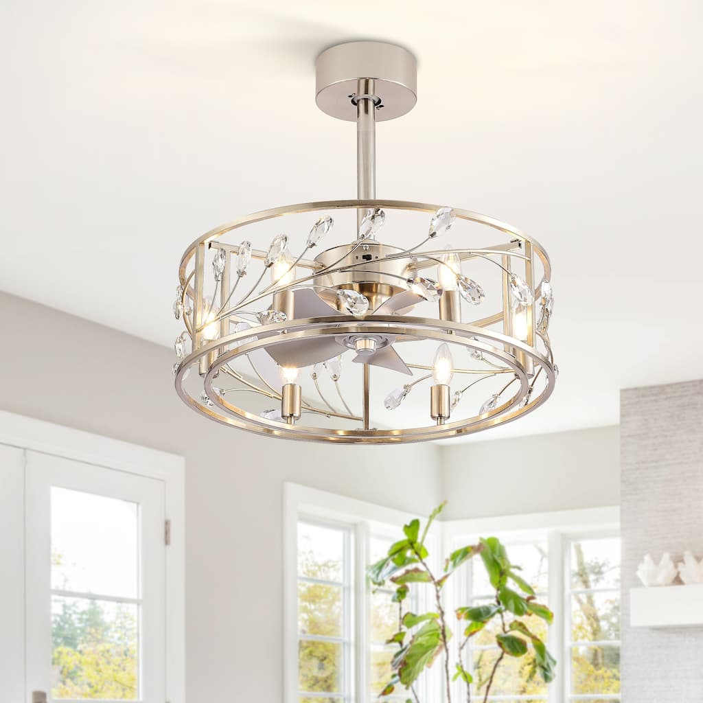 20" Caged Ceiling Fan with Crystal Light Kit Remote Control - 20 inch
