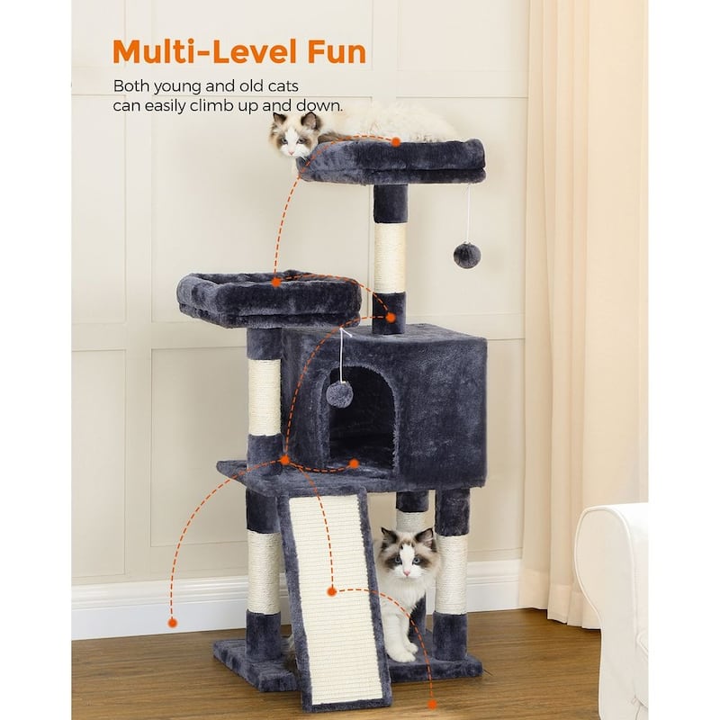 Faux Fur Multi-Level 45.3-Inch Cat Condo with Sisal Scratching Post and Cozy Perches