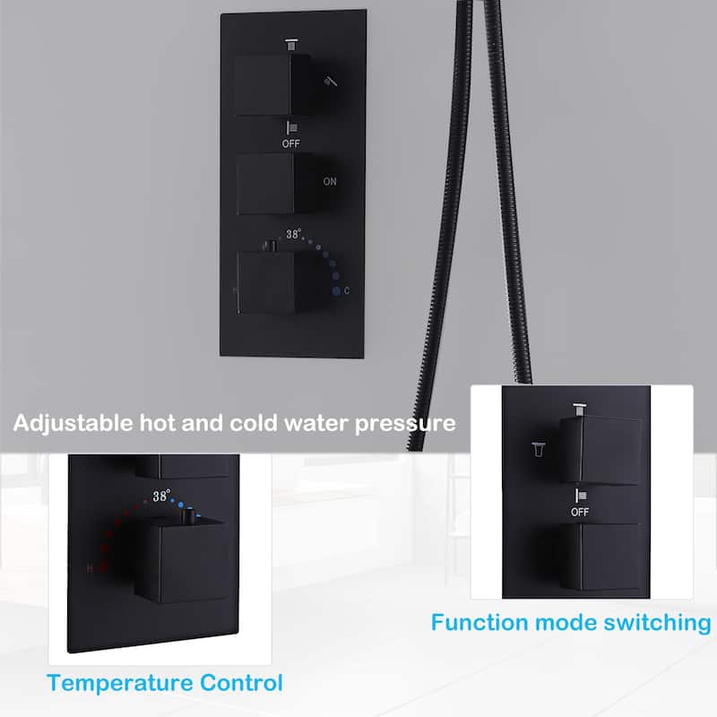 Ceiling LED 4-Way 3-Jet Complete Rain and Waterfall Shower System With Rough-in Valve