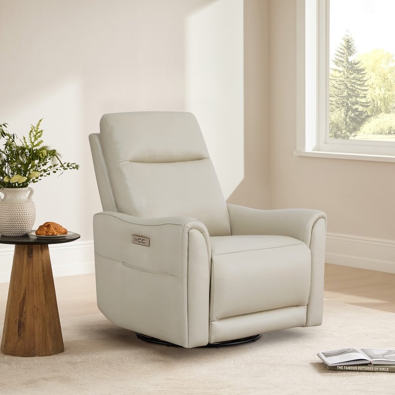 Farley Power Swivel Genuine Leather Recliner Chair Nursery Glider