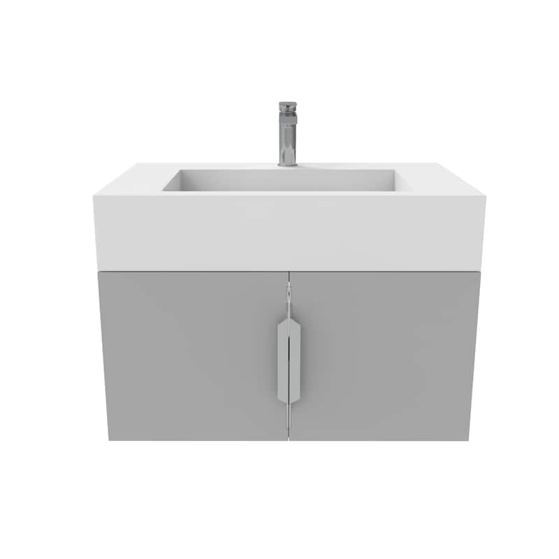 Nile 30-Inch Wall Mounted Bathroom Vanity Set w/ White Top - Brushed Nickel Finish - Grey