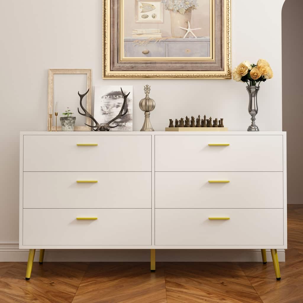 6 Drawer Larget Chest&Dresser With Golden Metal Handles