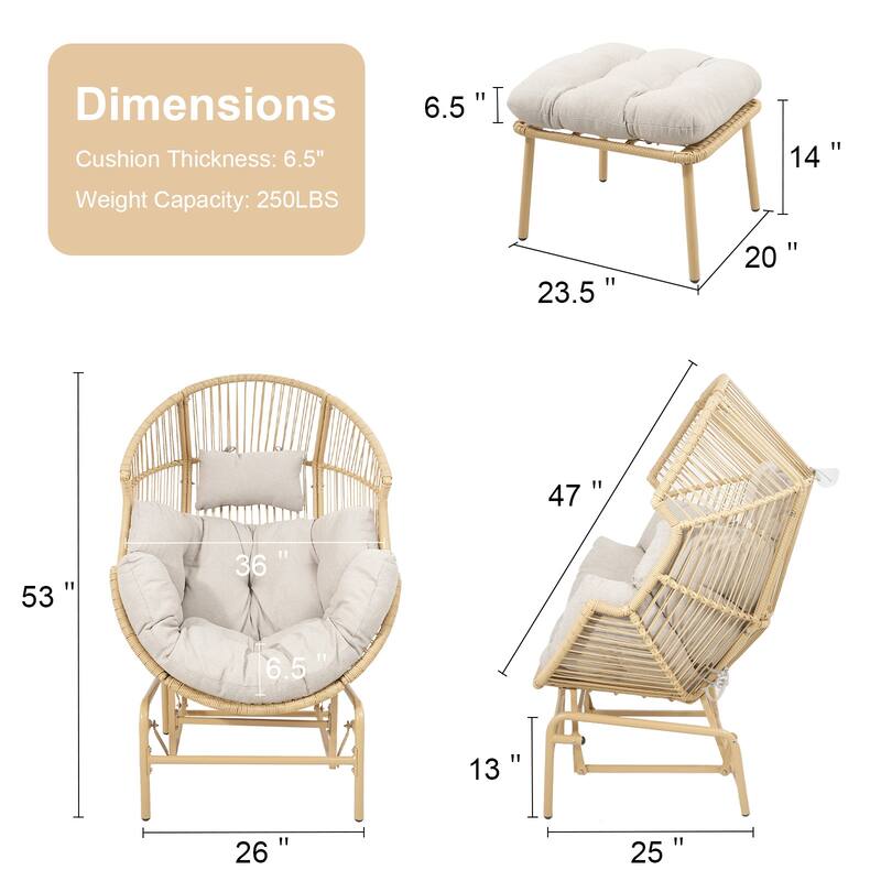 Outdoor Glider Egg Chair with Cushion and Ottoman