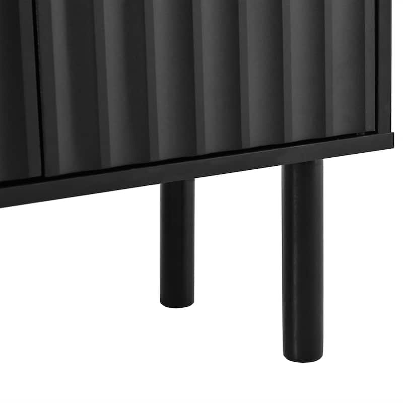 Minimalist Shoe Cabinet with Fluted Doors and 5 Solid Wood Legs - 55.1" W × 13.7" D × 35.4" H