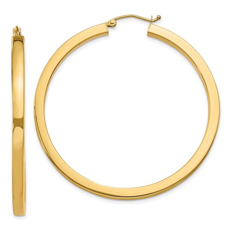 Curata 10k Yellow Gold Polished 3mm Large Square Hoop Earrings - 30mm 35mm 40mm 45mm 50mm