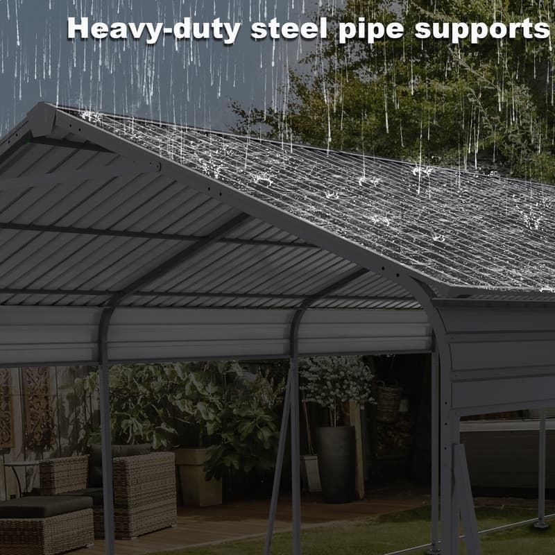 13×26.5 FT Heavy-Duty Metal Carport with Galvanized Steel Roof, Sturdy Garage Canopy Featuring Galvanized Frame.