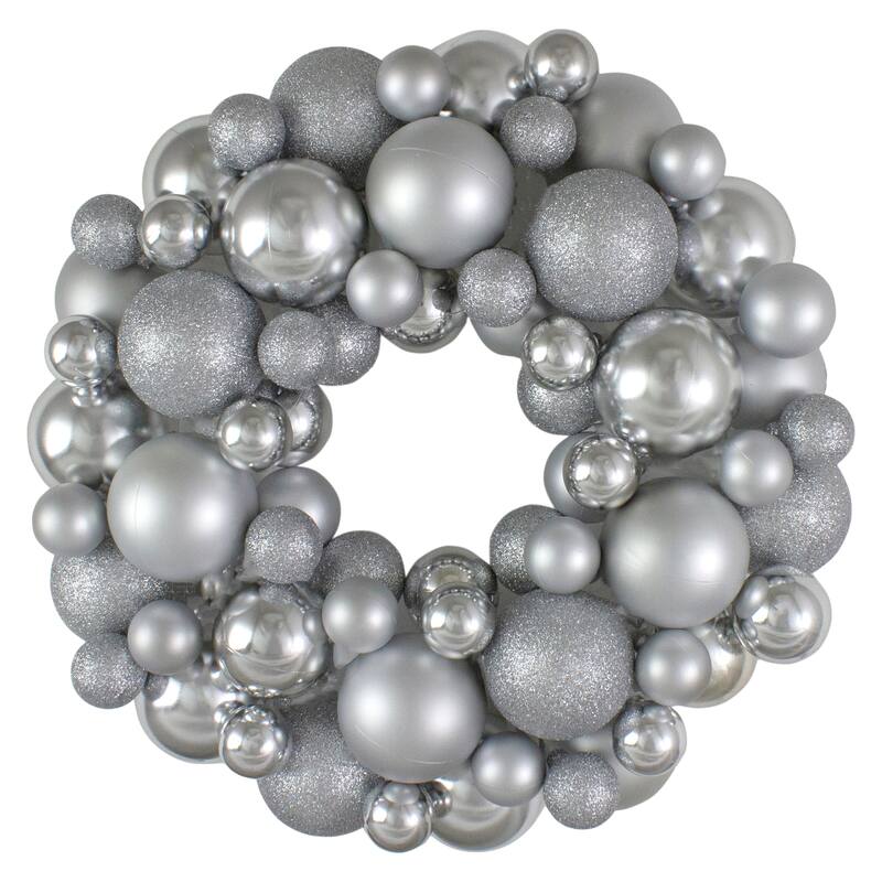 Silver Splendor 3-Finish Shatterproof Ball Christmas Wreath - 13"