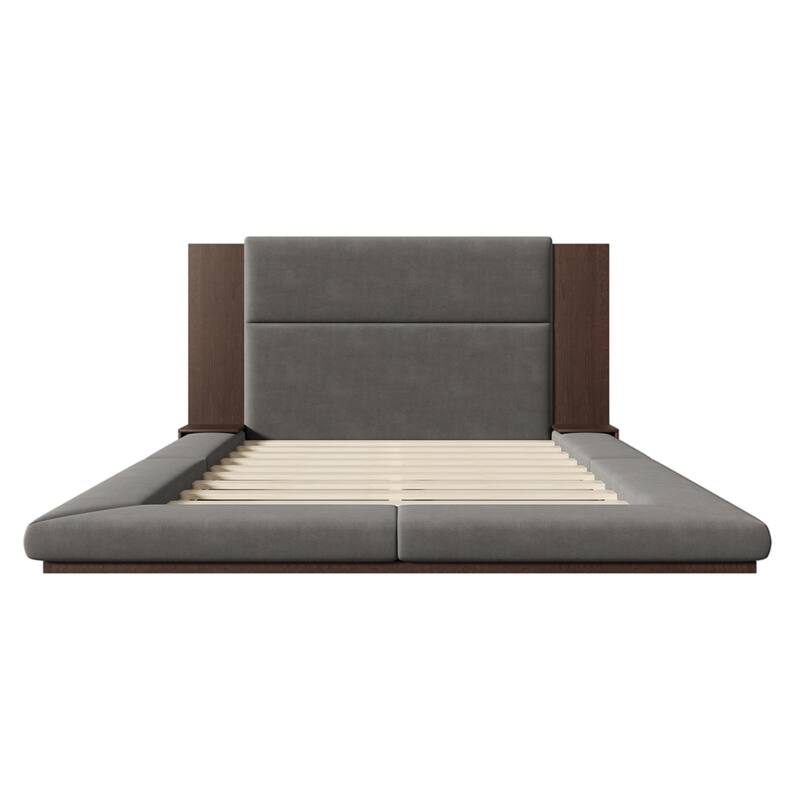 Velvet Fabric Upholstered Platform Bed Floor Bed