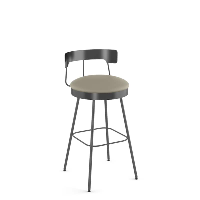 Amisco Monza Swivel Counter and Bar Stool - Greige Faux Leather / Dark Grey Metal - Bar Height